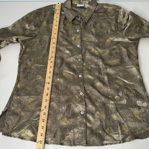 Chicos Button up Shirt Metallic Brocade Jacquard Size L - Picture 10 of 10